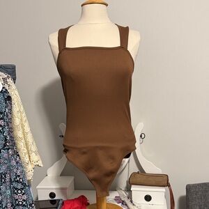 Brown Ribbed Bodysuit